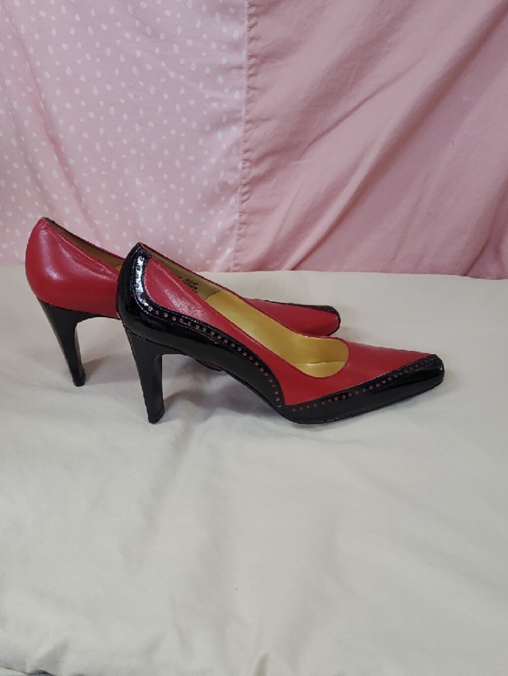 Bellini Red and Black Pointed Toe Pumps with Stud Trim - Picture 6 of 9